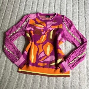 Fate multicoloured Eyelet Sleeves Abstract sweater Size S Preppy indie Vacation